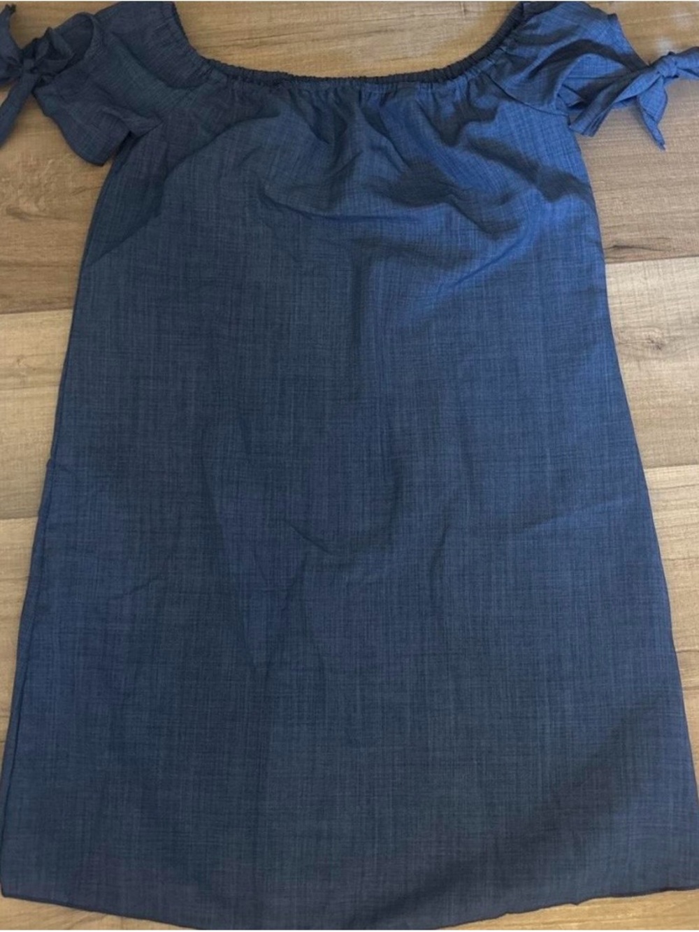 Amazon Women's Chambray Off-Shoulder Dress in Indigo Blue